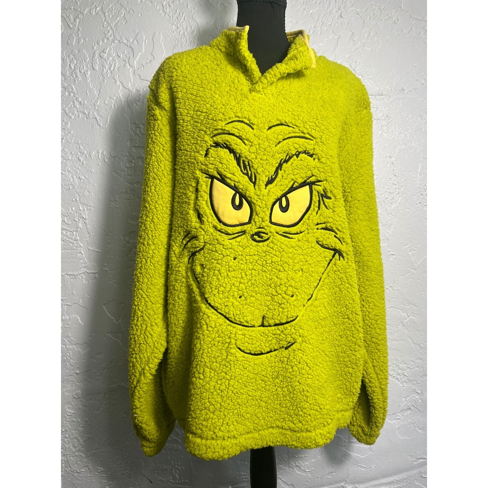 Dr. Seuss The Grinch Green Sherpa Fleece Pullover Sweatshirt Large Christmas